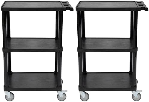Pearington 3-Tier Compact Multi-Purpose Utility Cart with Lockable Wheels and Ergonomic Handle, Black, 2 Pack by Pearington