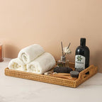 14.5'' Rattan Serving Tray Rectangle with Handles, Vintage Wicker Table Tray for Decor, Boho Hand Woven Seagrass Coffee Table Basket Tray for Ottoman, Breakfast, Bathroom, Outdoor - Image 5
