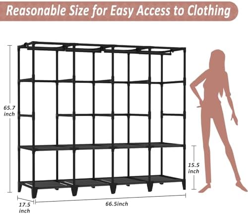 Wardrobe Closet, Quick and Easy Assembly, Gray Portable Closet - Image 6