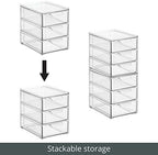 mDesign Plastic Stackable 3-Drawer Kitchen Storage Organizer - Bin with Divided Pull-Out Drawers for Pantry, Shelf, Fridge/Refrigerator, and Freezer Organization - Lumiere Collection - Clear - Image 4