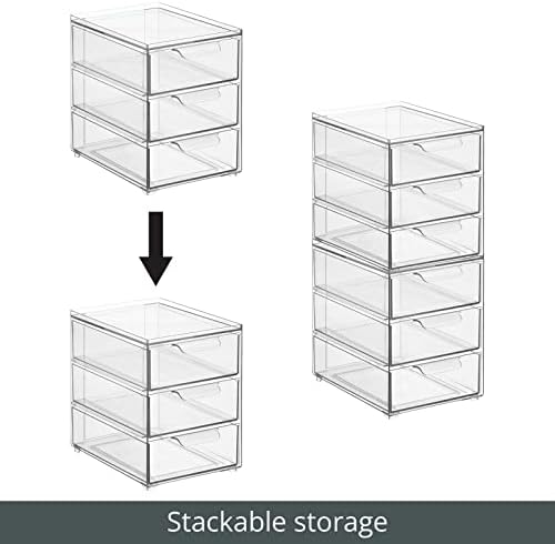 mDesign Plastic Stackable 3-Drawer Kitchen Storage Organizer - Bin with Divided Pull-Out Drawers for Pantry, Shelf, Fridge/Refrigerator, and Freezer Organization - Lumiere Collection - Clear - Image 4