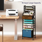 SWTYMIKI 10-Tier Rolling File Cart - Mesh Paper Organizer with Drawer & Hanging File Folders on Lockable Wheels, Rolling File Cabinet for Office Organization, Storage in Home, Studio, School, Espresso - Image 5