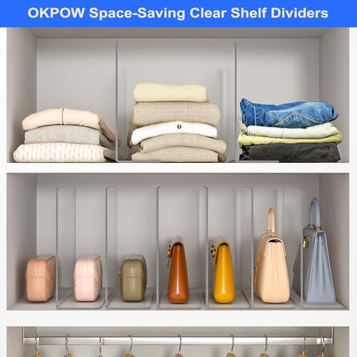 OKPOW Shelf Dividers Closet Organizer - 12" Tall X 11.8" Deep Acrylic Clear Sturdy Separate for Clothes Purse - Adjustable Space Saver Easy Install for Home Organization Enthusiasts 8 Pack - Image 3