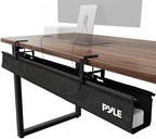 Pyle 36" Under Desk Cable Management Tray, Under Desk Wire Organizer with Clamp or Screw Mount, Desk Cable Organizer with Fabric Design for Large Workstations, Built-in Ties, 20 lb Capacity, Black by PyleUSA