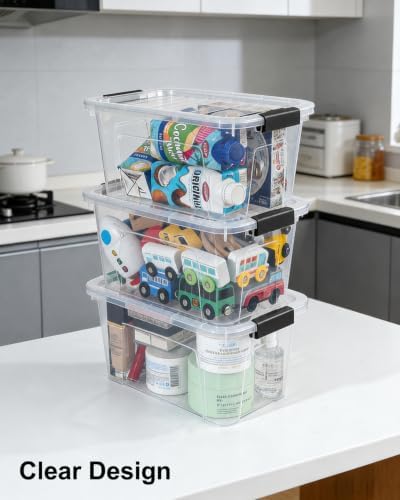 EOENVIVS Plastic Storage Bins with Lids 6 Pack, 6.7 Quart Storage Containers With Black Buckle Latch, Stackable Storage Organizers for Home Pantry Office Classroom Organization, Clear - Image 3