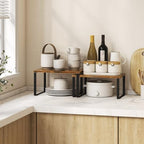 Kitchen Cabinet Organizer Shelf Set of 4, Sturdy Kitchen Counter Shelves with Metal Legs, Stackable Expandable Wood Spice Rack Pantry Cupboard Dish Mug Cup Storage Organizer Shelf, Rustic Brown - Image 2