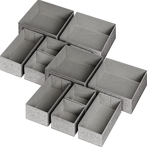12 Pack Drawer Organizers for Clothing, Foldable Clothes Storage Box Closet Dresser Drawer Organizers Dividers, Bedroom Organization Fabric Bins for Baby Clothes Underwear Sock Bra Ties (Grey) by Criusia