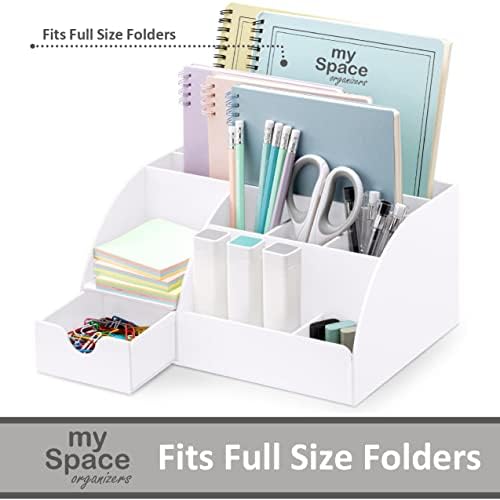 White Desktop Organizer - 9 Compartment Office Desk Accessories Organizer - Pen Holder - Image 3