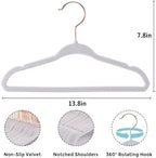 14 Inch Velvet Kids Hangers -50 Pack Durable & Non-Slip Closet Organizers for Big Kids & School-Age Children, 0.2" Ultra Slim Space-Saving Design with 10 Hanger Clips & 360° Rose Gold Hook, White - Image 2
