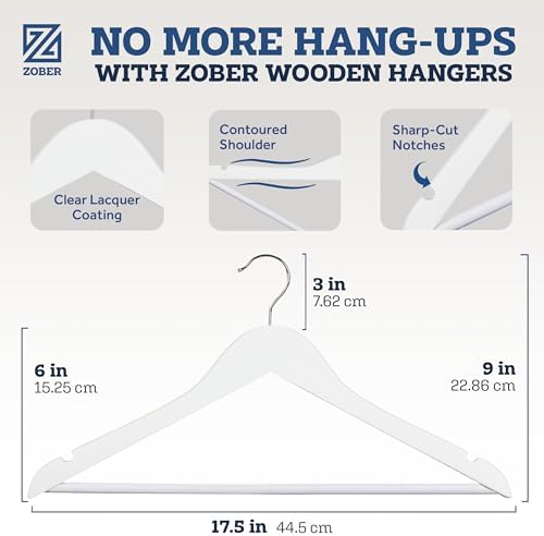 Zober Wooden Hangers 20 Pack, Heavy Duty Clothes Hangers, Non Slip, White - Image 3
