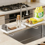 Sink Organizer Rack,No-Drill Freestanding Carbon Steel Faucet Storage Shelf, Washbasin Shelf, Tool-Free Organizer, Space-Saving Bathroom Countertop Organizer, Easy Drainage New (White) - Image 5