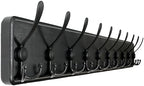 WEBI Coat Rack Wall Mount,38 9/16" Long,10 Tri Hooks for Hanging Coats,16" Hole to Hole,Coat Hooks Wall Mounted Coat Hanger,Farmhouse Wood Hook Rack for Clothes,Jacket,Hats,Rustic Black by WEBI