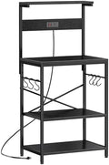 SUPERJARE Kitchen Bakers Rack with Power Outlet, Coffee Bar Table 4 Tiers, Kitchen Microwave Stand with 6 S-shaped Hooks, Storage Shelf Rack for Spices, Pots and Pans - Black by SUPERJARE
