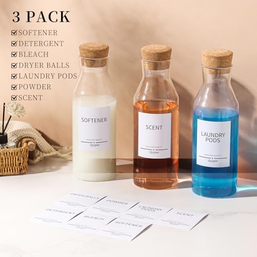 3Pack Glass Laundry Detergent Dispenser with 7Pcs Labels,40oz Liquid Laundry Detergent Dispenser,Laundry Containers for Organizing Liquid Detergent Dispenser Laundry Soap Dispenser - Image 2