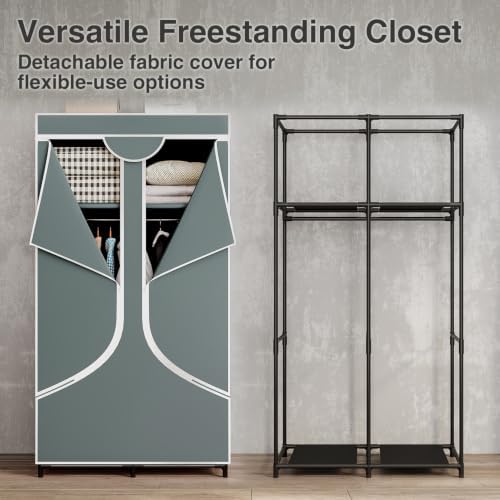SORCEDAS Portable Closet Wardrobe with Hanging Rods Shelves Clothes Storage - Image 6