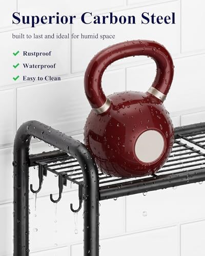 Kitsure Over Toilet Storage Rack, 63.2" H Space-Saving, Holder & Hooks - Image 5
