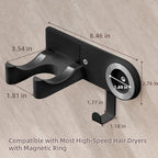 Hair Dryer Holder Wall Mounted, Hair Dryer Organizer Self Adhesive Compatible with Dyson Blow Dryer Holder Aluminum BlowDryer Holder Wall Mounted for Bathroom Black - Image 6
