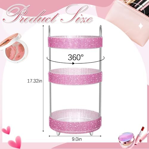 Honeydak Rotating Perfume Organizer Tray, 3 Tiers, Resin Diamond, Pink - Image 2