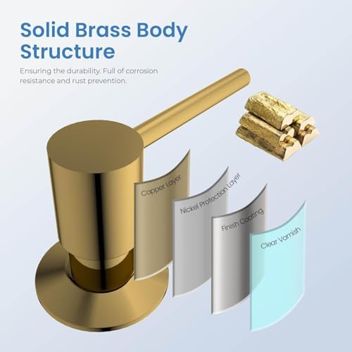 KIBI Kitchen Sink Soap Dispenser | 8.5 oz Countertop Refillable Bottle | Easy Top Refill Pump | Durable Brass Build with Rust-Resistant Finish | Perfect for Kitchen, Bar, Laundry (Brushed Nickel) - Image 5