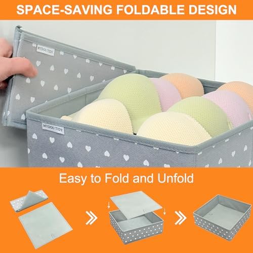 12 Pack Baby Clothes Organizer for Nursery Drawer - Foldable Fabric Dresser Dividers & Storage Bins for Diapers, Onesies, Accessories - Mydou Tidy Grey Heart Decorative Organizers - Image 3