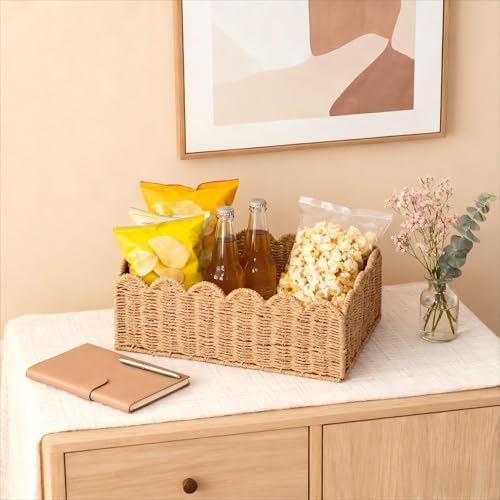 Scalloped Basket, Wicker Storage Baskets, Hand Woven Baskets for Shelves,Natural Baskets for Organizing (S+M) - Image 7
