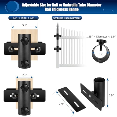 Patio Umbrella Holder for Deck Railing, Adjustable Patio Umbrella Base - Image 2