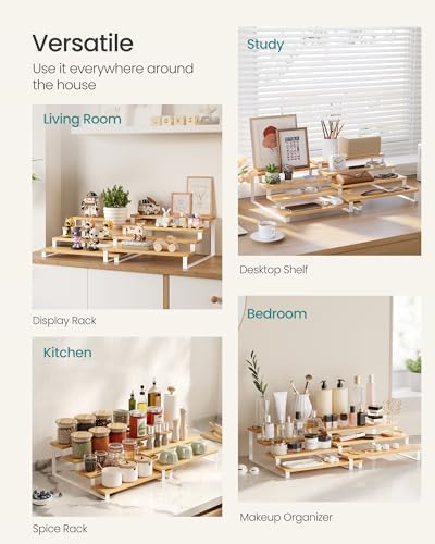 SONGMICS Display Risers, Set of 2 Engineered Wood Perfume Organizer Stand, 4-Tier Cupcake Stand Holder, Spice Rack, Shelf Risers for Figures, Dessert Shelves, Natural Beige and Cloud White UKCS216N02 - Image 5