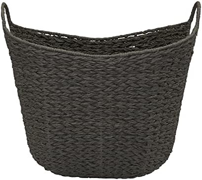 Household Essentials Handwoven Paper Rope Storage Basket with Metal Frame and Handles, Gray - Image 4