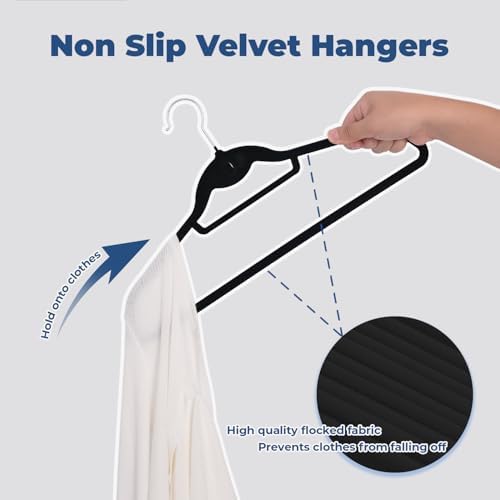 Black Velvet Hangers, Stackable Hanger with Non Slip Felt Fabric - Image 4