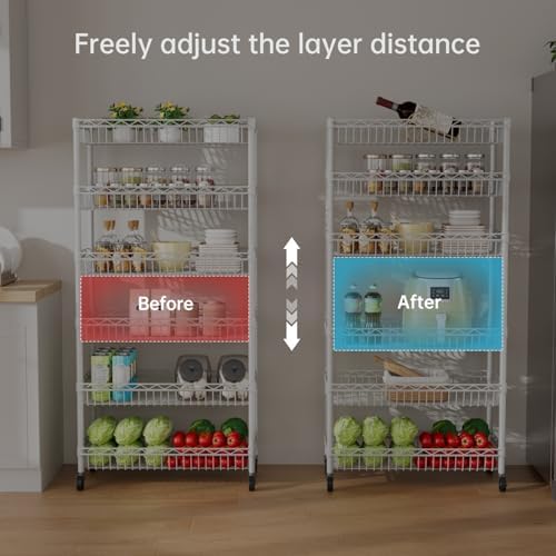 Golpart Basket Shelves Closet Rack with Wheels Metal Pantry Wire Shelf Unit - Image 4
