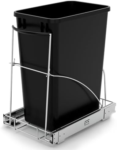 Tanamu Pull Out Trash Can Under Cabinet，Under Sink Slide Out Garbage for Kitchen，Requires 13" W X 18" D Minimum Cabinets，Not Included Can，Chrome Adjustable for 7-10 Gal Can by TanamuCabinetSolutions
