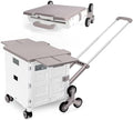 Foldable Utility Cart Portable Crate Rolling Dolly with Telescopic Handle,Can be Pulled diagonally, Magnetic Retractable Lid, 360°Swivel Climbing Wheels for Shopping Carrying Groceries Move White by FELICON