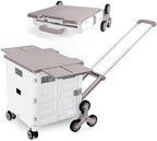 Foldable Utility Cart Portable Crate Rolling Dolly with Telescopic Handle,Can be Pulled diagonally, Magnetic Retractable Lid, 360°Swivel Climbing Wheels for Shopping Carrying Groceries Move White by FELICON
