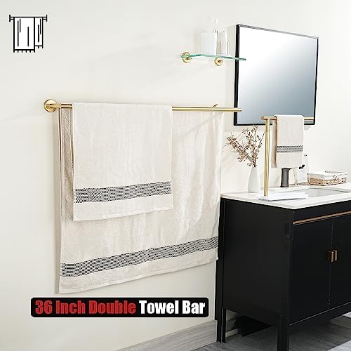 JQK Double Bath Towel Bar, Brushed Gold 39 Inch 304 Stainless Steel Thicken 0.8mm Towel Rack for Bathroom, Towel Holder Wall Mount, Useable Length 36 Inch, TB100L36-BG - Image 5