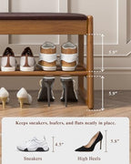 Shoe Rack Bench with Hidden Storage, 2‑Tier Solid Rubberwood Entryway Bench - Image 3