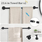 TURS Matte Black 10 Pieces Bathroom Hardware Set, SUS304 Stainless Steel 24 Inch Bath Towel Bar Set, Round Bathroom Accessories Kit Wall Mounted - Image 2