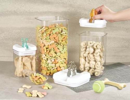 Felli Flip Tite Pet Food Container with Airtight Lids, BPA FREE Acrylic Canister with Paw Bone Fish Flip Top Handles for Cat Dog Kibble Treats Storage, Keep Fresh (Pet Collection Nest-L3pk) - Image 2