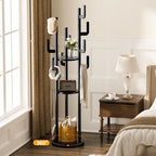 Yoobure Rotary Coat Rack Freestanding - Solid Wood Coat Tree with 9 hooks & 3 Storage Shelves for Purse, Bag, Jacket, Hat, Corner Hanger Stand Racks for Hall, Entryway, Office, Clothes Holder, Black - Image 2