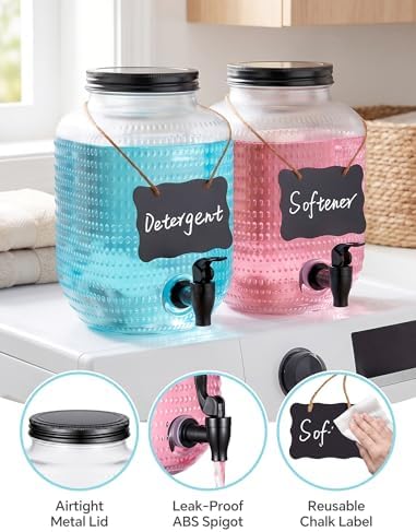 NiHome 2 Pack Glass Laundry Detergent Dispensers, 4L (1 Gallon) Glass Jars - Image 4