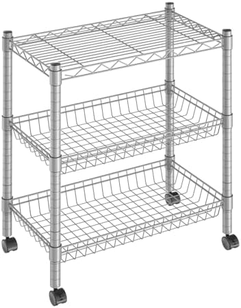 Guan River 3 Tier Wire Basket Shelf,Silver,23.23" L x 13.11" W x 32.28" H by GuanRiver