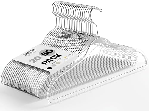 DEILSY™ Clear Thin Hangers with Silver Hook Non-Velvet Hangers 50 Pack by Deilsy