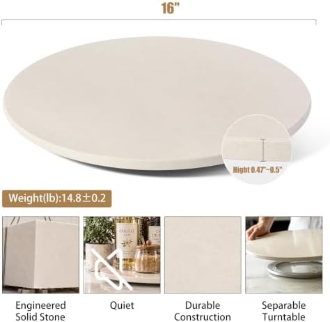 Engineered Marble Lazy Susan, 16” Lazy Susan for Table Top Detachable Turntable Organizer for Cabinet Pantry Kitchen Countertop Fridge Bathroom Makeup Vanity Countertop, Rigel Beige - Image 5