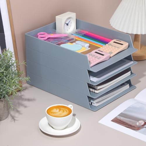 Wenqik Gray Letter Trays Stackable, 4 Pcs Plastic Desk Organizer - Image 6