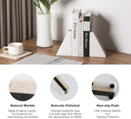 Karibiber Marble Book Ends, Non-Skid Bookends for Shelves, Composite Bookend with Natural Marble, Heavy Duty Book Stopper, Collected CDs and Oversized Books Organizer, Gold & Black Decorative Bookends - Image 2