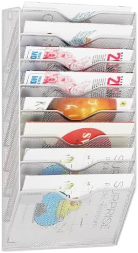 8 Pockets Mesh Hanging Wall File Holder Organizer Wall Mounted Paper Magazine Rack, Silver by GDINDINFAN