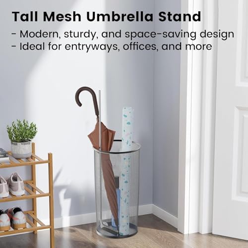 DUNCHATY 4 Pack Metal Mesh Umbrella Stand for Entryway - 19.5 Inch Heavy Duty Iron Umbrella Holder with Seamless Bottom - Freestanding Indoor Organizer Rack for Walking Canes and Bats, Black - Image 7