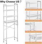 Kalrin Over-The-Toilet Storage Rack, 4-Tier Bathroom Organizer Shelf Over Toilet with Adjustable Shelf and Basket, Freestanding Space Saver Bathroom Shelves Above Toilet for Room (Pure White) - Image 6