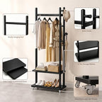Taitiy Coat Rack Solid Wood Stand Storage 2 Shelves 4 Hooks Entryway - Image 3
