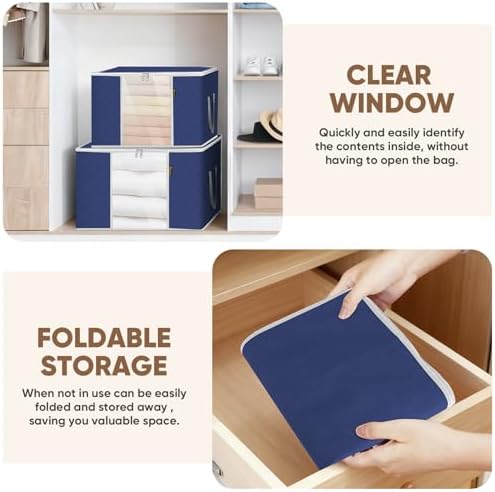 BALEINE 8 Pack Clothes Storage Bags, 24 Gallon Storage Containers with Reinforced Handle, Sturdy Zipper, Closet Organizer for Blanket, Comforter, Pillow, Bedding (Blue, 8 Pack) - Image 4