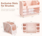 Makeup Organizer for Vanity with Brush Holder, Countertop Bathroom Cosmetic Organizer Skin Care Storage, Large Easy to Store Lipsticks, Nail Polishes, Perfumes, Eyeshadow Palettes (Pink) - Image 2